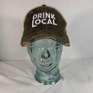 Mens Brown and Tan Retro Brand Tucker Hat with 'Drink Local' Logo